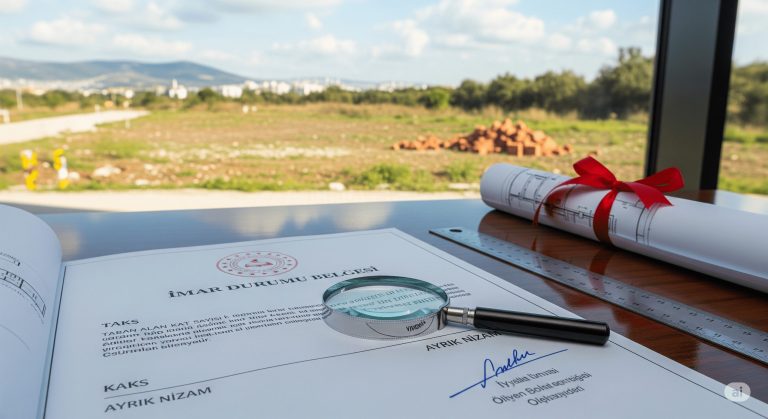 Belediye imar müdürlüğünden onaylanan parsel yapılaşma koşulları ve imar durumu sorgulama paftası.