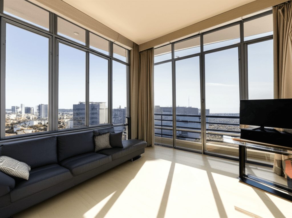 Gökdelenin en üst katında panoramik manzaralı terası bulunan penthouse daire nedir örneği ve salonu.
