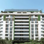 Enerji tasarruflu yalıtımı ve güneş panellerini barındıran çevre dostu yeşil binalar modern yerleşke tasarımı.