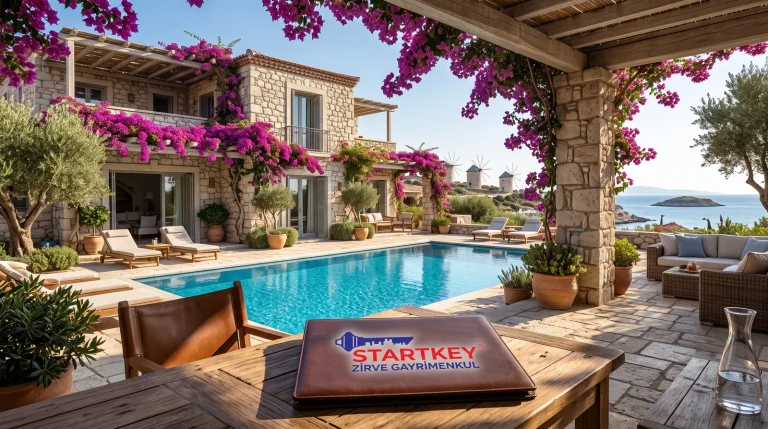 Çeşme satılık villa arayışında lüks taş mimari ve havuzlu müstakil yaşam