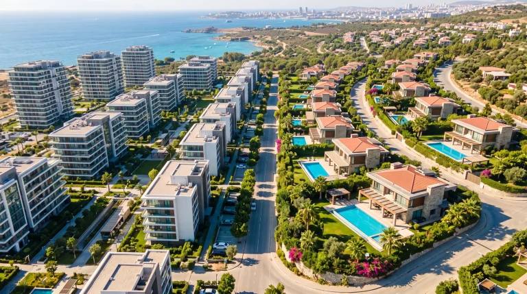 Çiğli Harmandalı satılık daire ve Sasalı Villakent lüks müstakil villalar genel görünüm