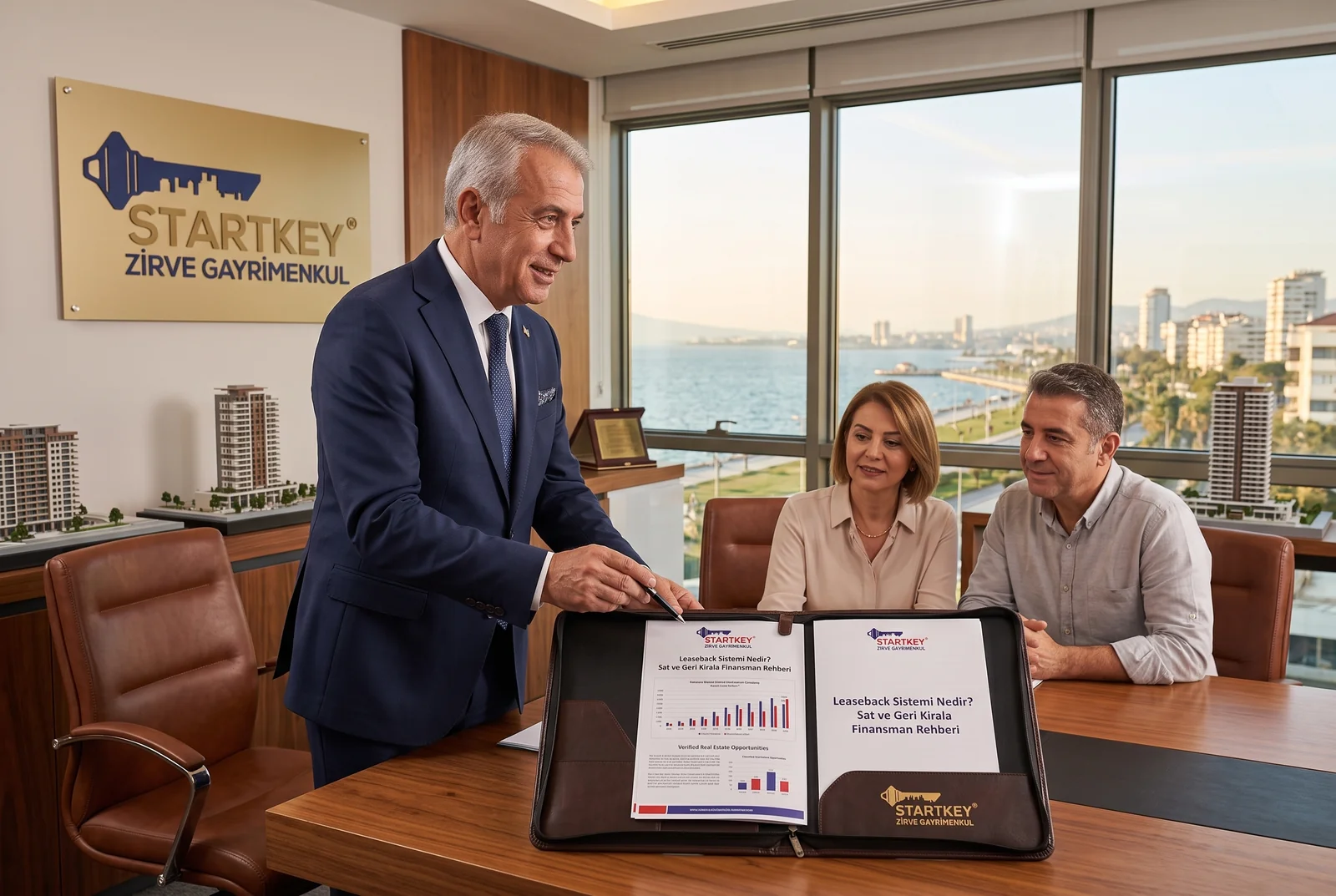 Startkey Zirve Gayrimenkul İzmir ofisinde Leaseback Sistemi Nedir? Sat ve Geri Kirala Finansman Rehberi danışmanlık toplantısı